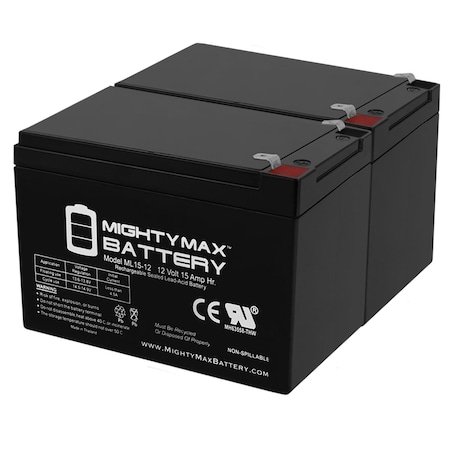 ML15-12 12V 15AH F2 BATTERY REPLACEMENT FOR Zida 500WT36VC, 500 WT 36VC - 2PK